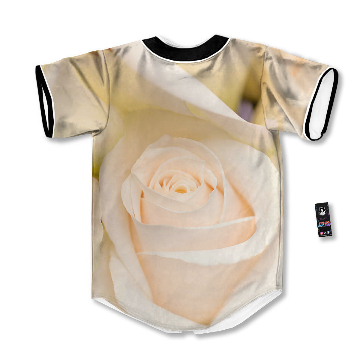 Rose White Print Baseball Jersey-grizzshop