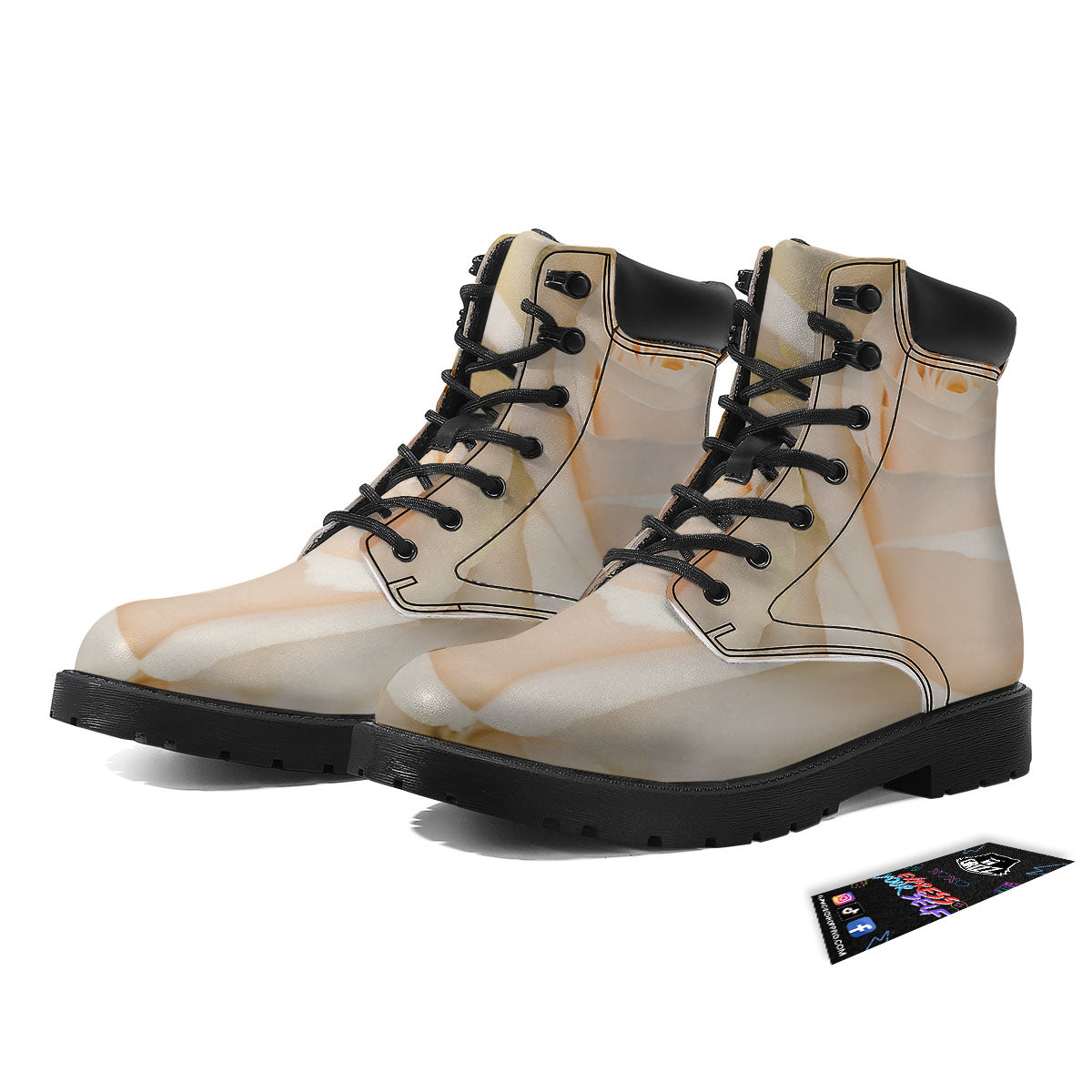 Rose White Print Boots-grizzshop