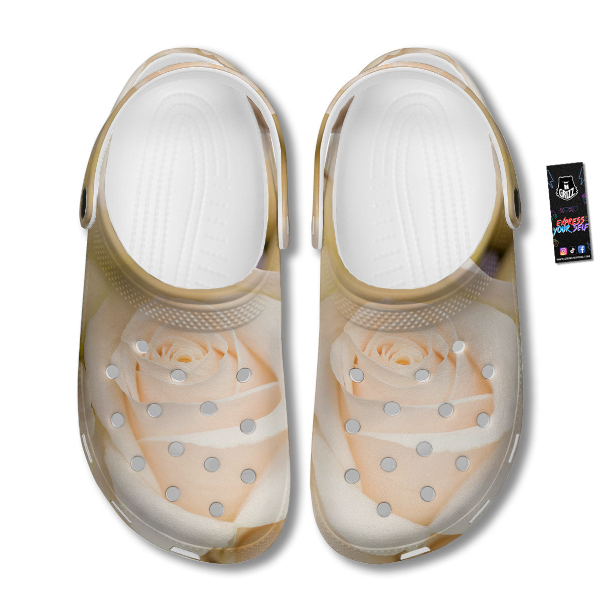 Rose White Print Clog-grizzshop