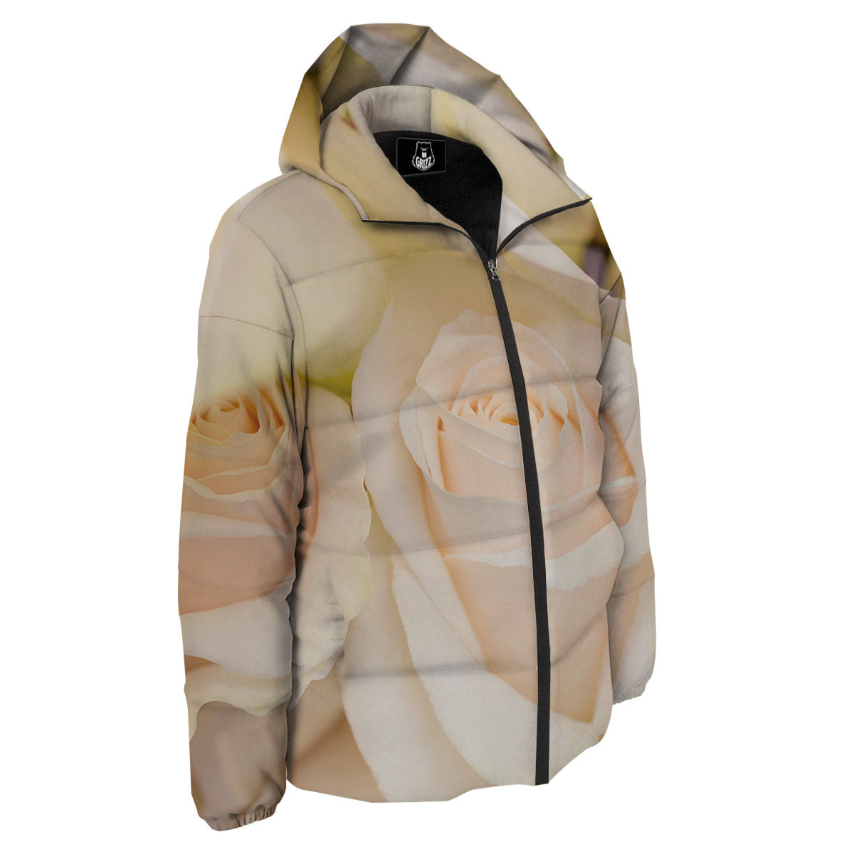 Rose White Print Down Jacket-grizzshop
