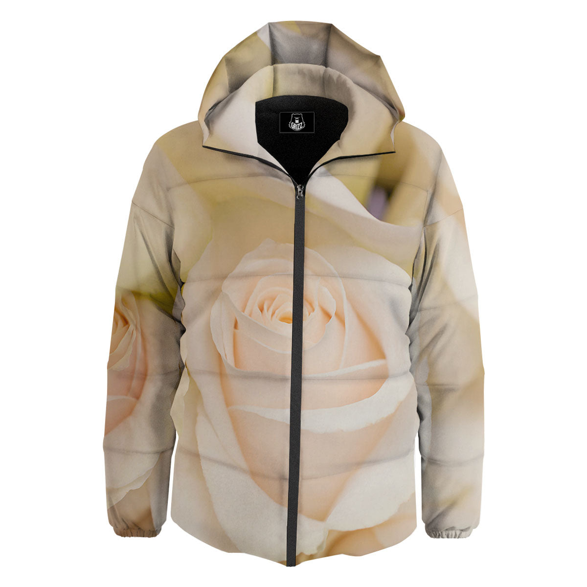 Rose White Print Down Jacket-grizzshop