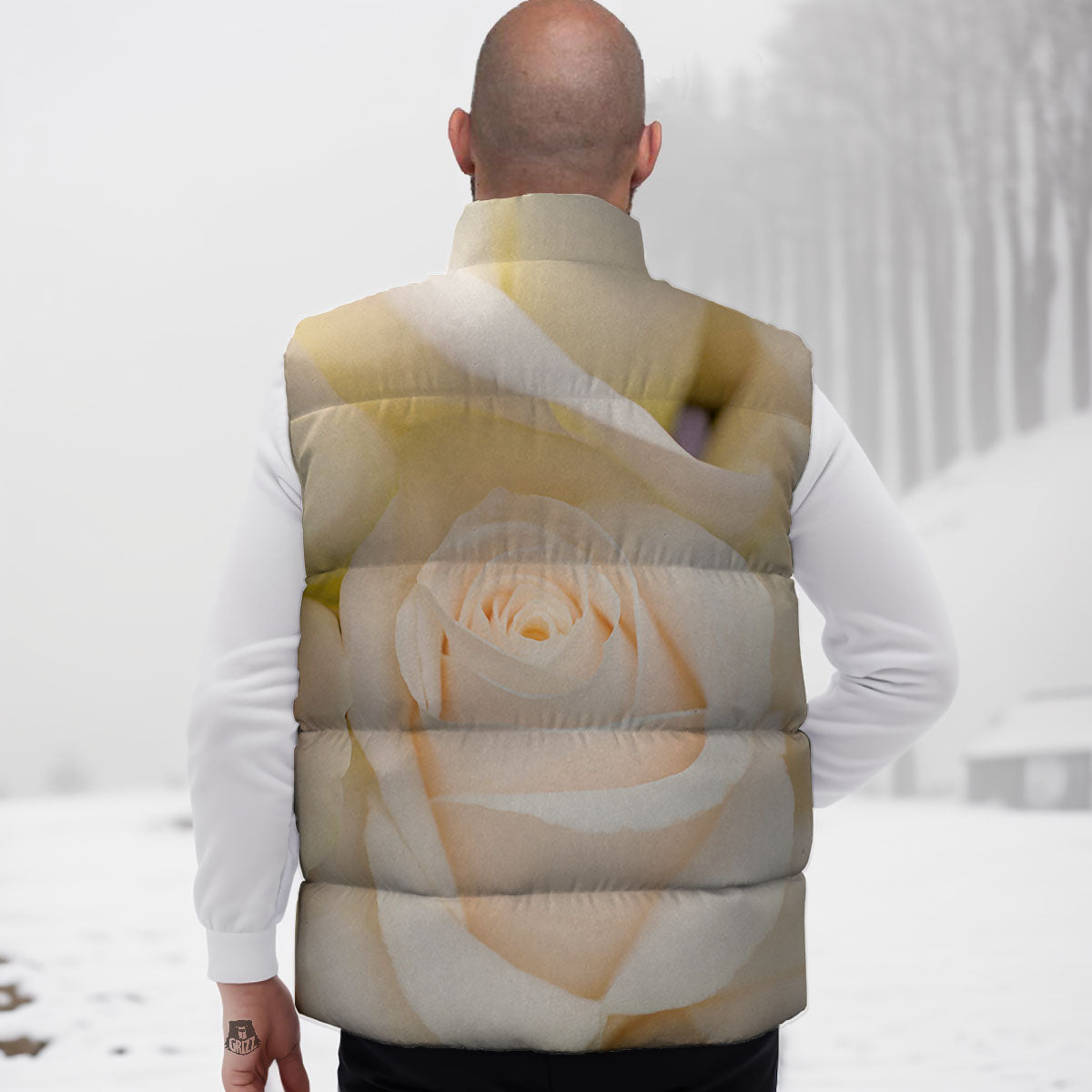 Rose White Print Down Vest-grizzshop
