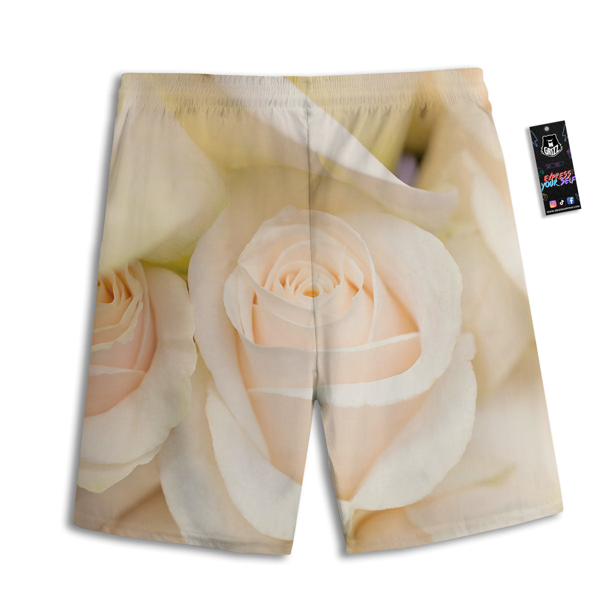 Rose White Print Men's Athletic Shorts