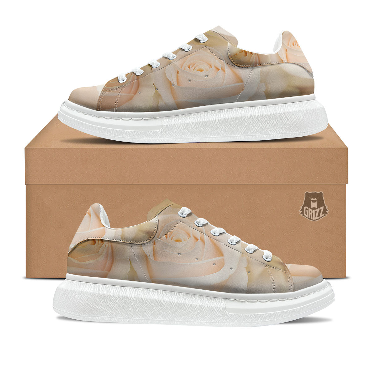 Rose White Print Platform Shoes-grizzshop