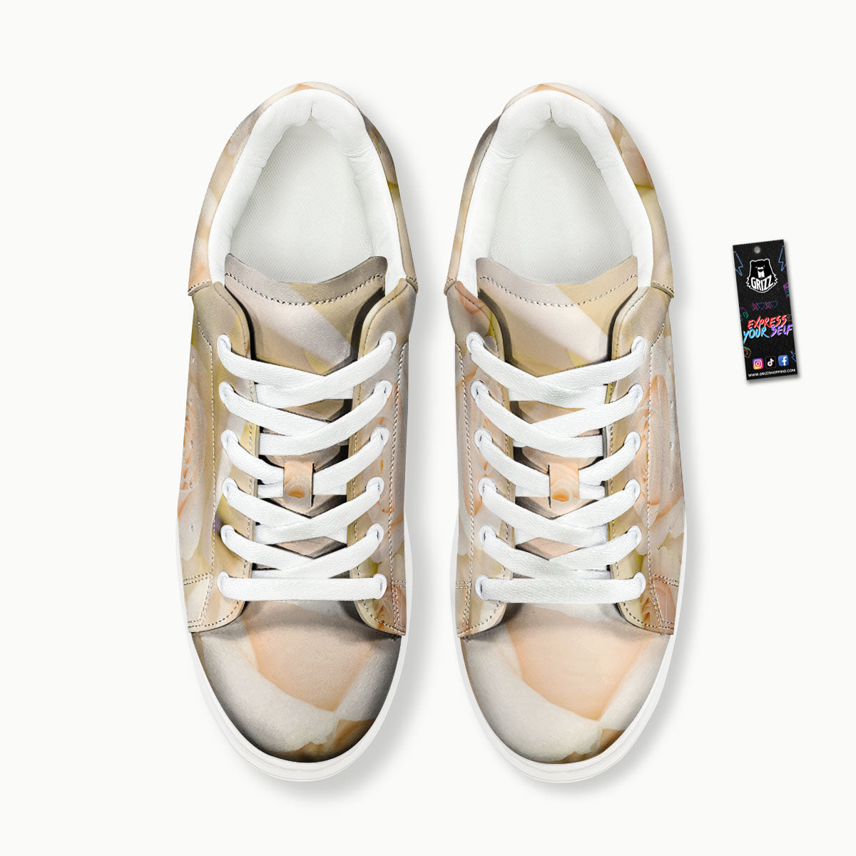 Rose White Print Platform Shoes-grizzshop
