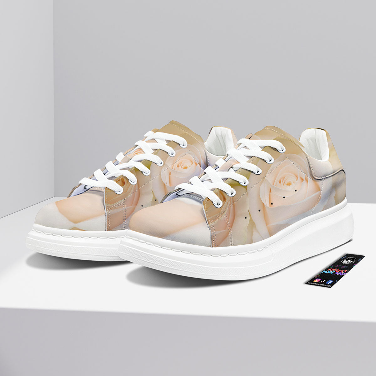 Rose White Print Platform Shoes-grizzshop