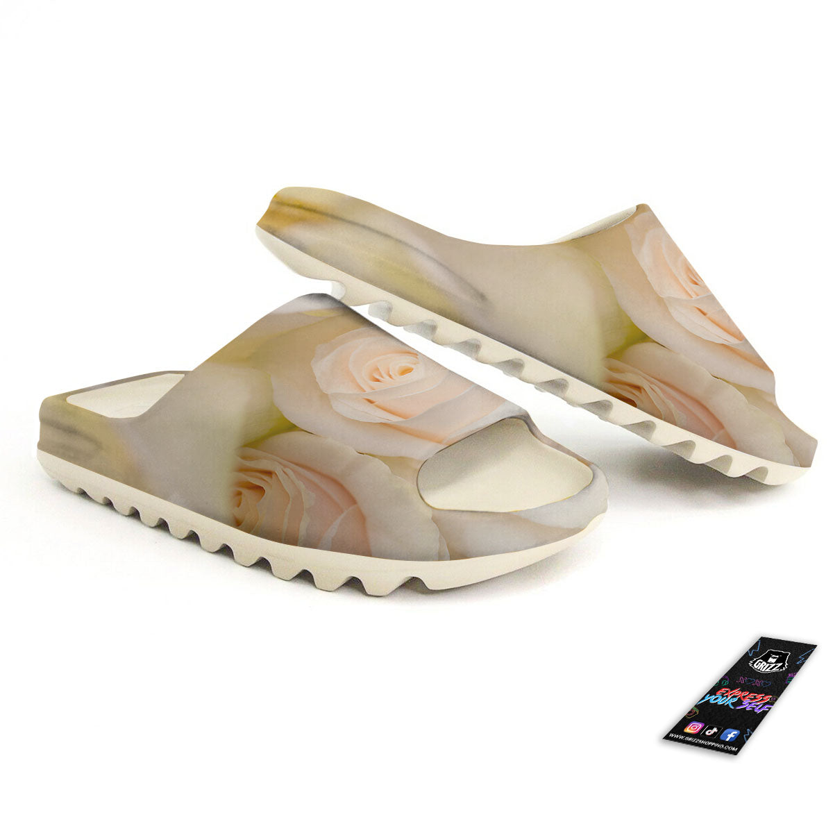 Rose White Print Sandals-grizzshop