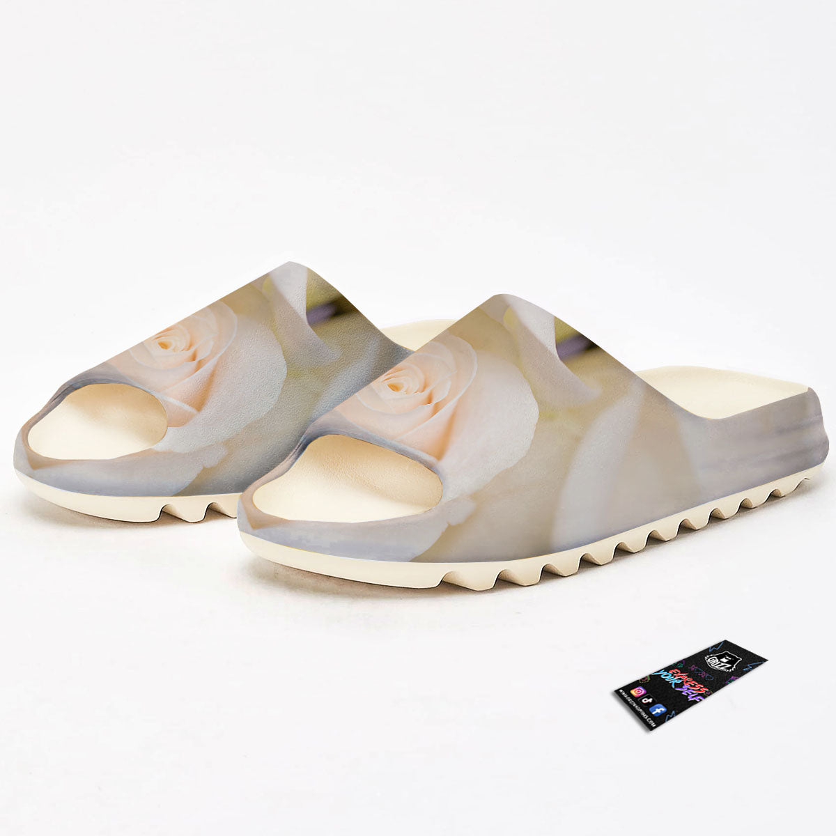 Rose White Print Sandals-grizzshop