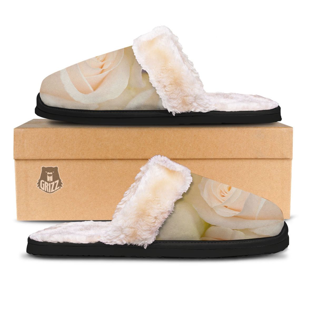 Rose White Print Slippers-grizzshop