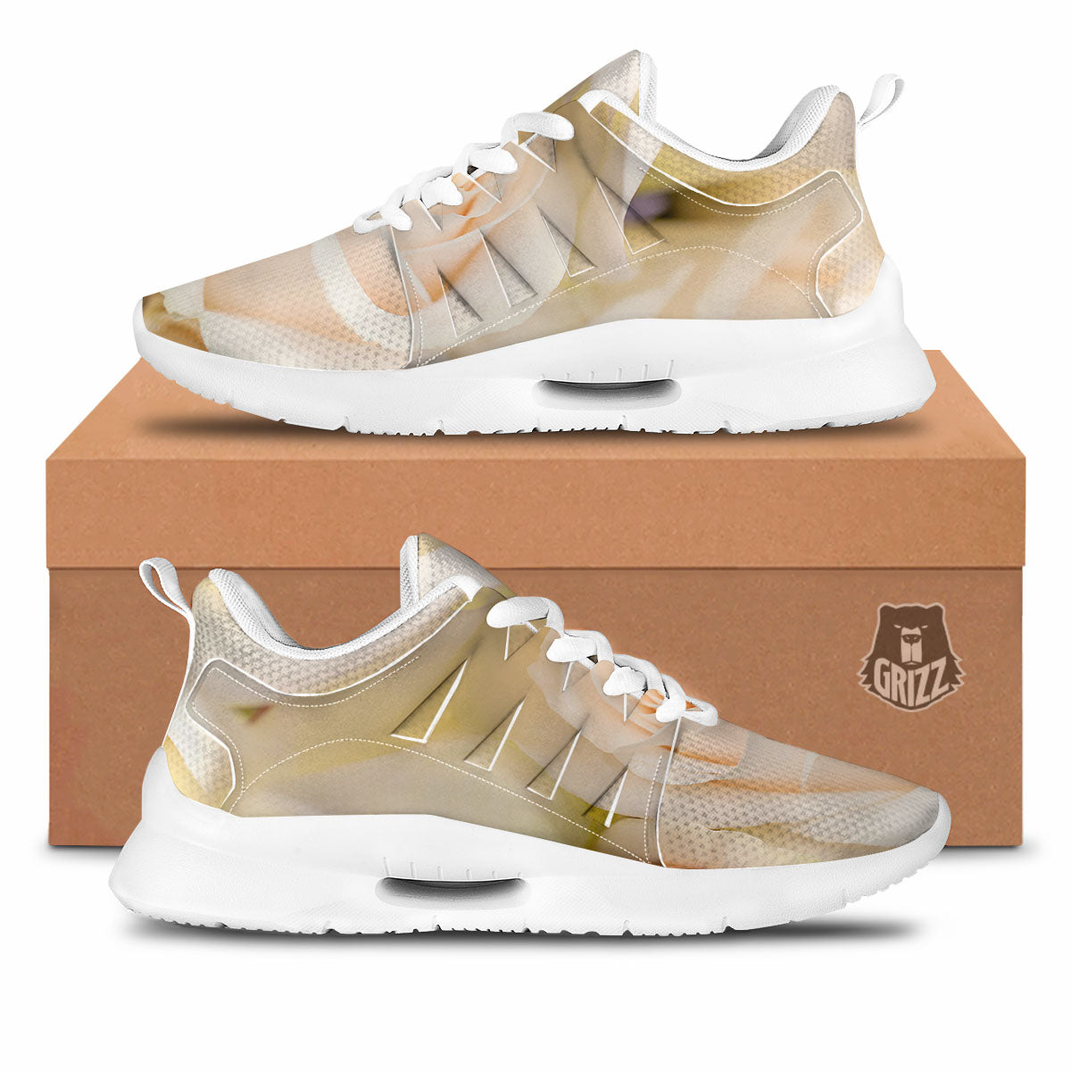 Rose White Print Tennis Shoes-grizzshop