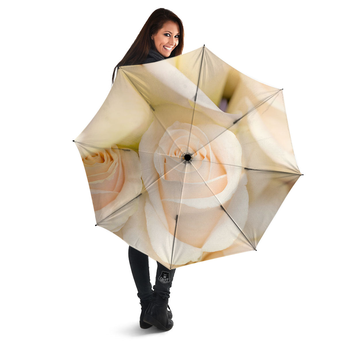 Rose White Print Umbrella-grizzshop