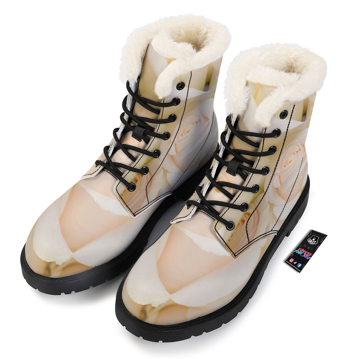 Rose White Print Winter Boots-grizzshop