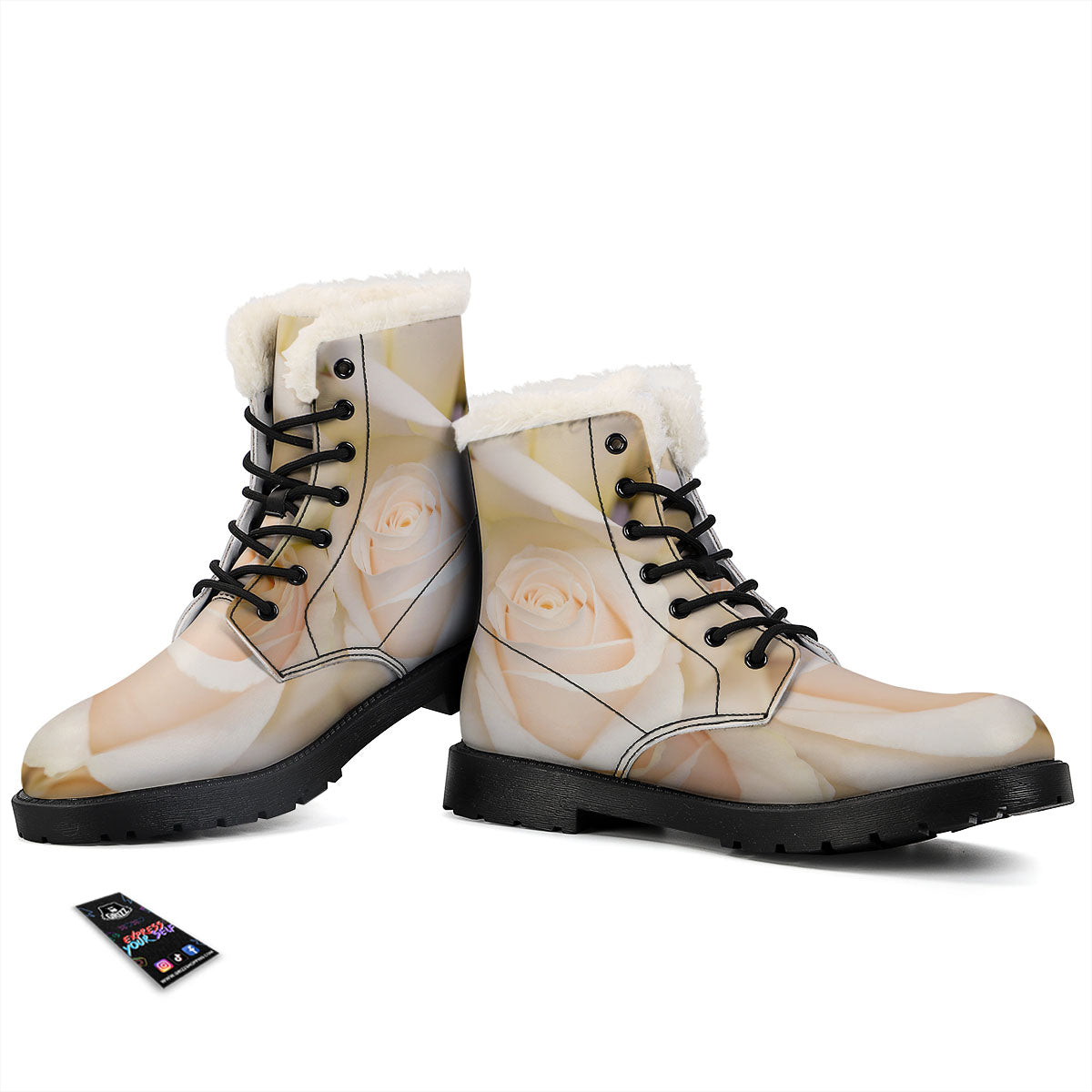 Rose White Print Winter Boots-grizzshop