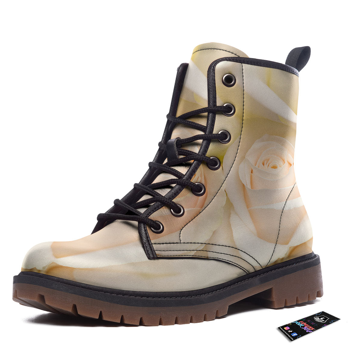 Rose White Print Work Boots-grizzshop