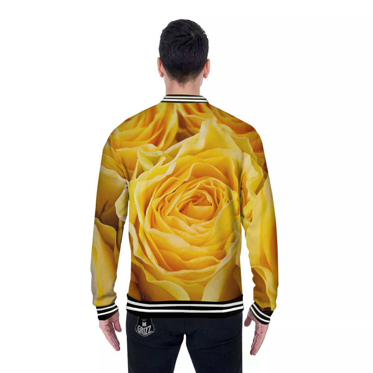 Rose Yellow Print Baseball Jacket-grizzshop