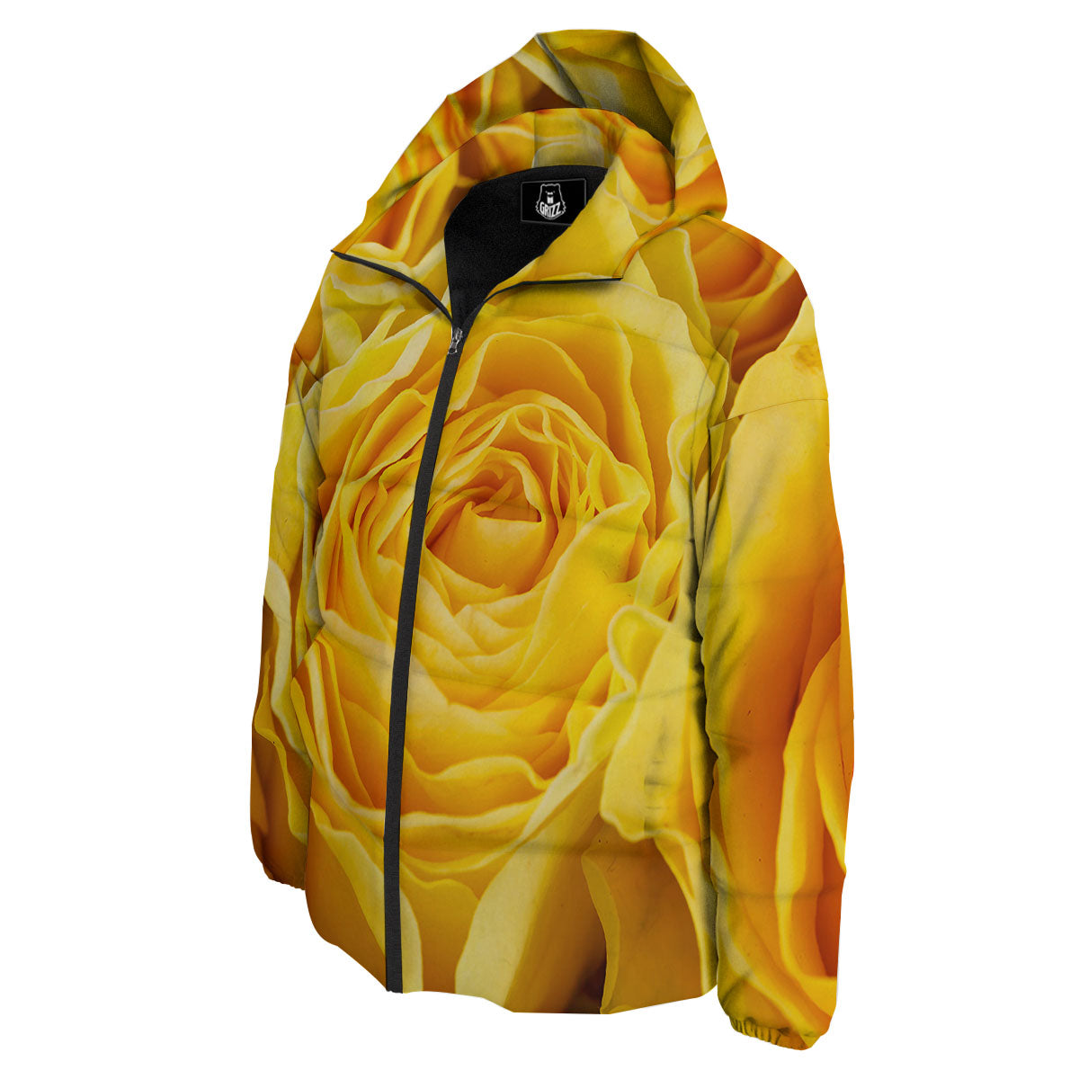 Rose Yellow Print Down Jacket-grizzshop
