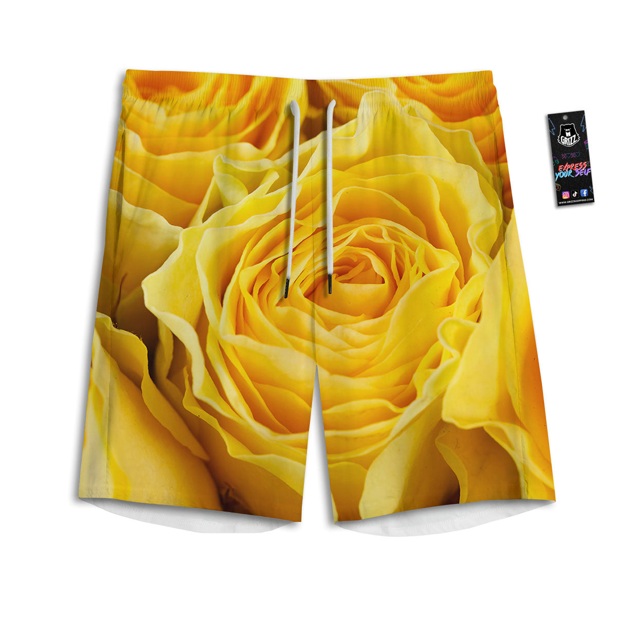 Rose Yellow Print Men's Athletic Shorts