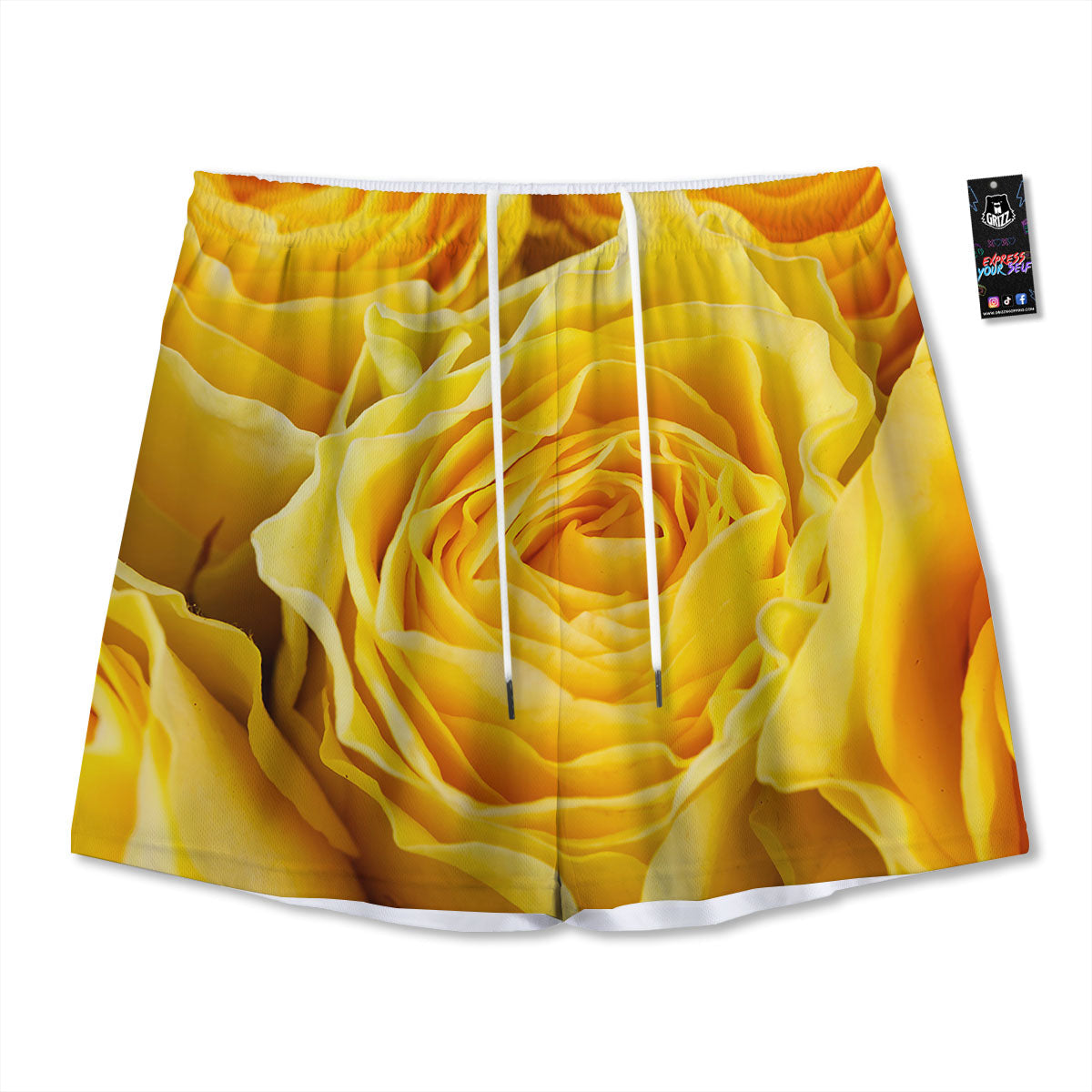 Rose Yellow Print Mesh Shorts