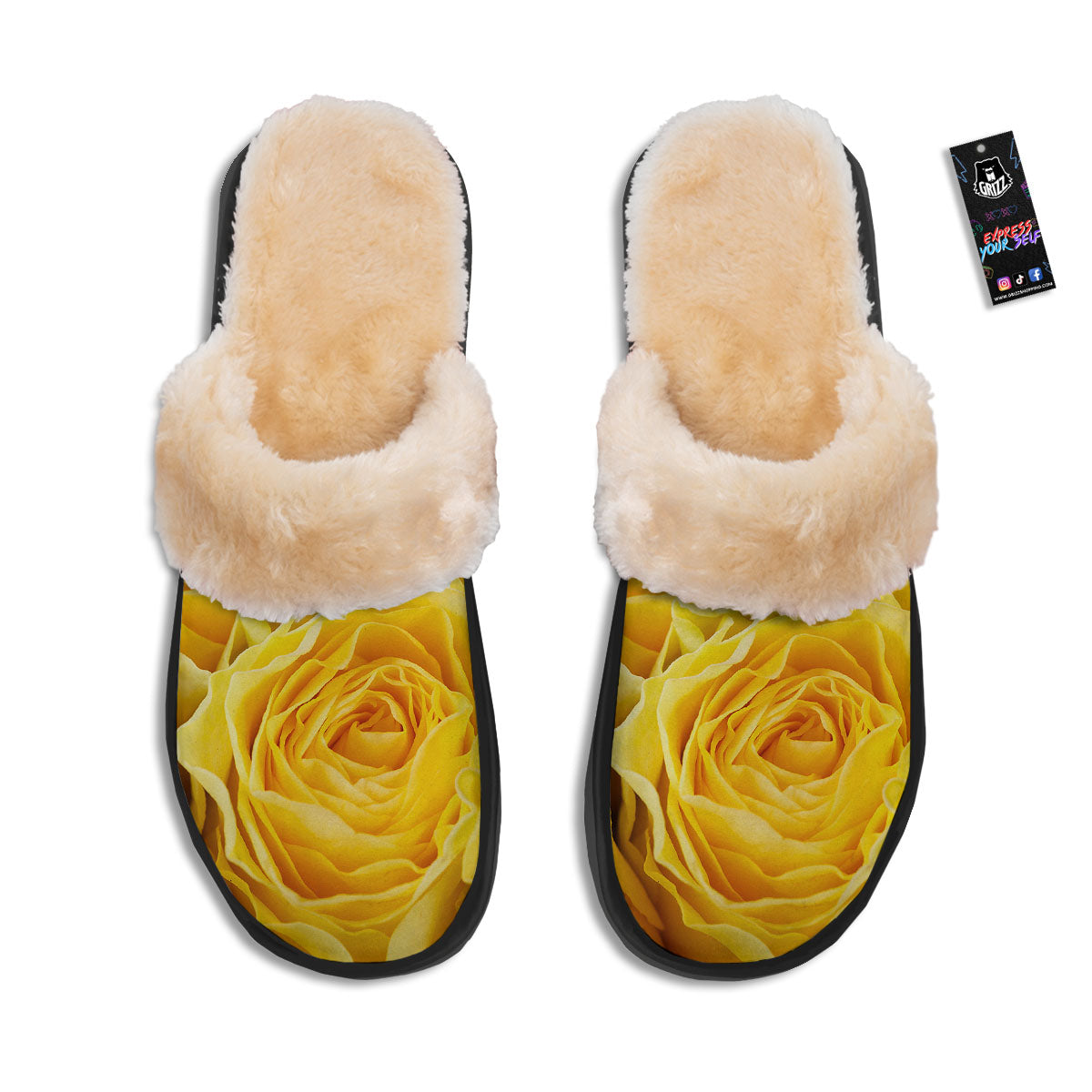 Rose Yellow Print Slippers-grizzshop