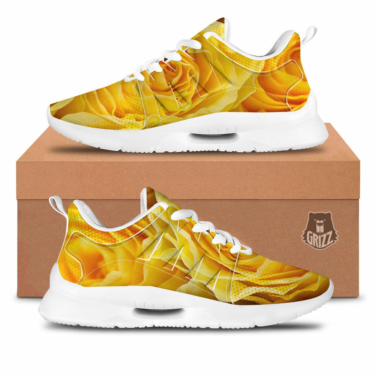 Rose Yellow Print Tennis Shoes-grizzshop