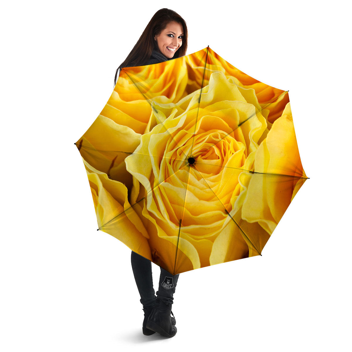 Rose Yellow Print Umbrella-grizzshop