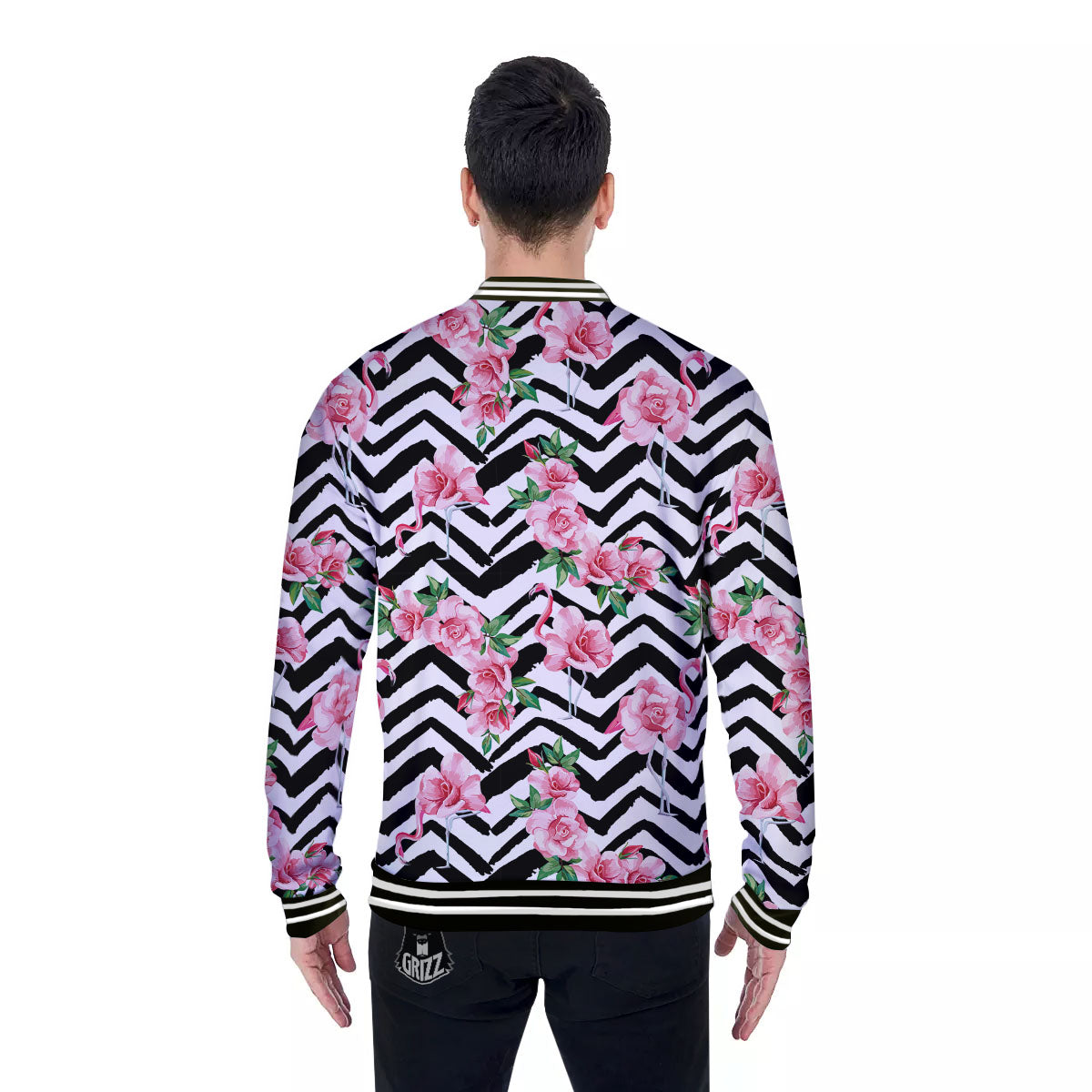 Rose Zigzag Pink Print Pattern Baseball Jacket-grizzshop
