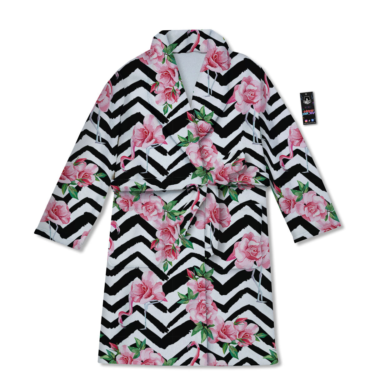 Rose Zigzag Pink Print Pattern Bathrobe-grizzshop