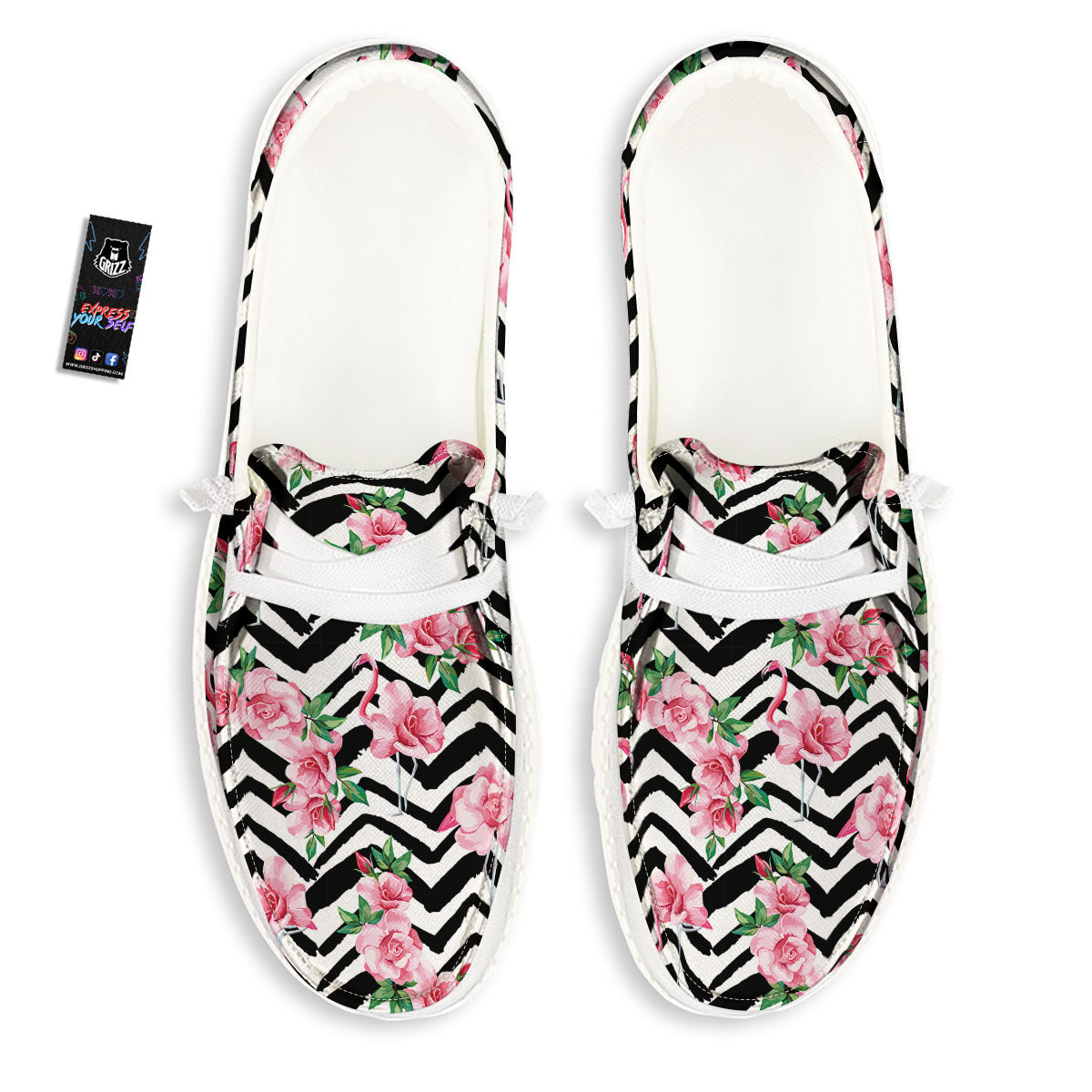 Rose Zigzag Pink Print Pattern Black Loafers-grizzshop
