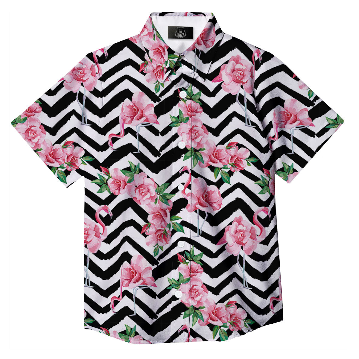 Rose Zigzag Pink Print Pattern Button Up Shirt-grizzshop