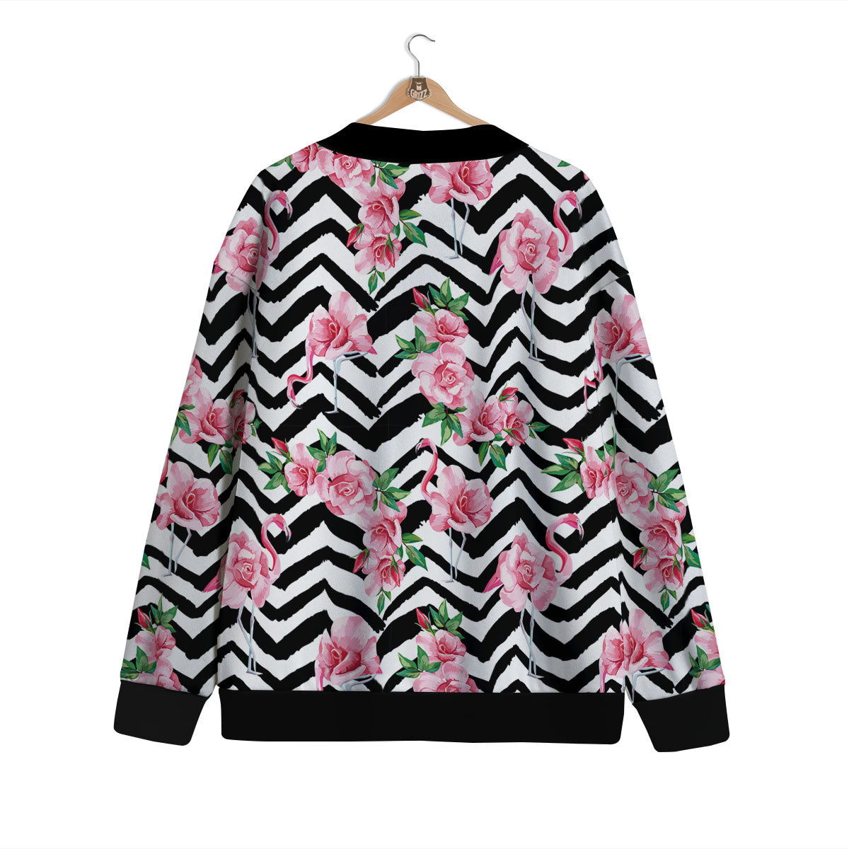 Rose Zigzag Pink Print Pattern Cardigan-grizzshop