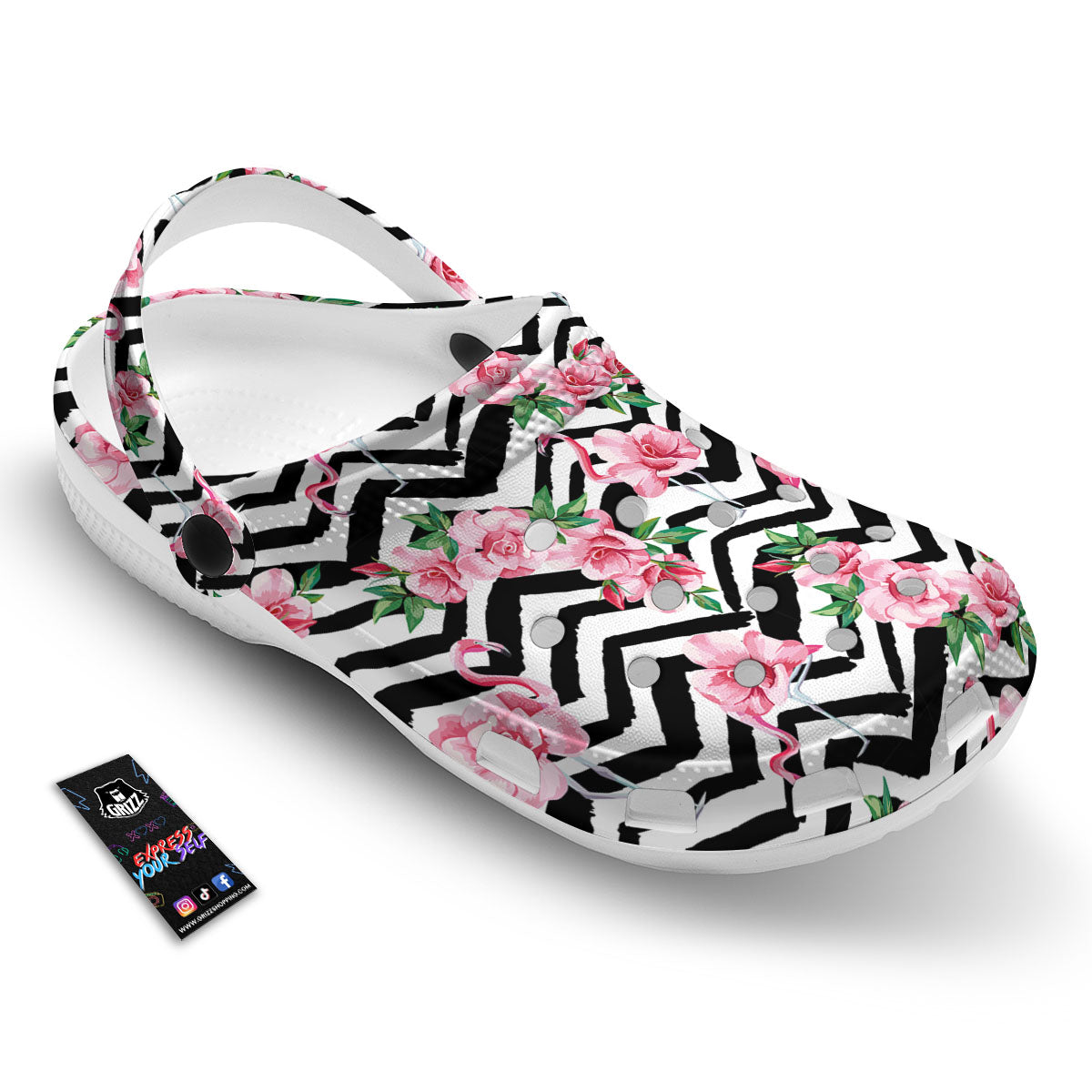 Rose Zigzag Pink Print Pattern Clog-grizzshop