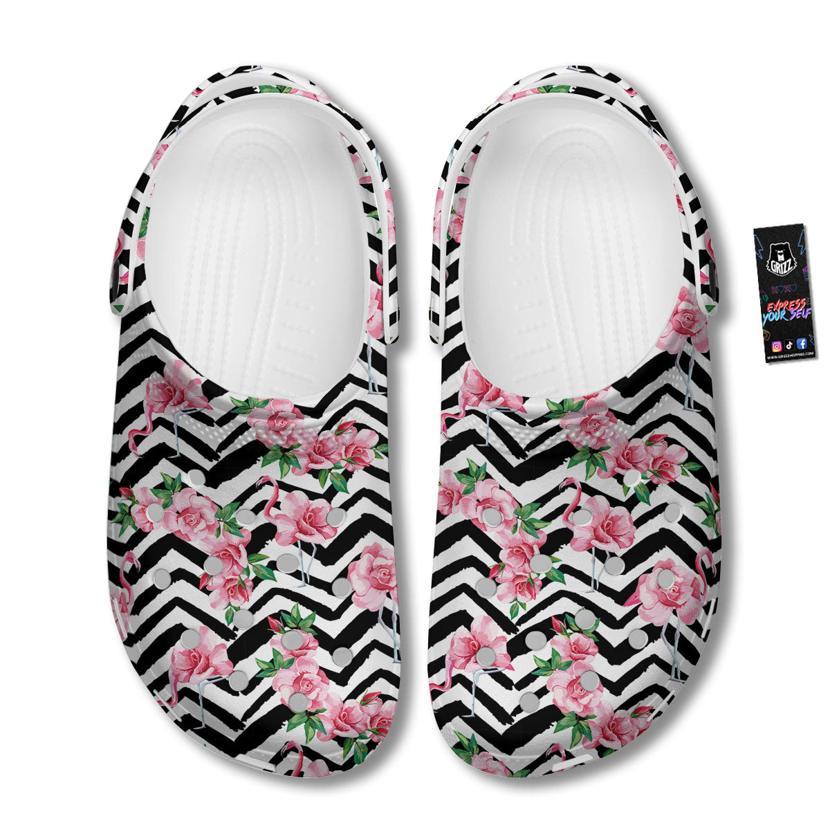 Rose Zigzag Pink Print Pattern Clog-grizzshop