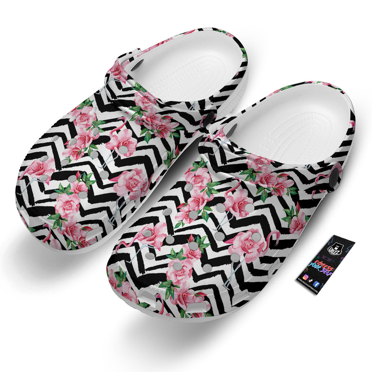 Rose Zigzag Pink Print Pattern Clog-grizzshop