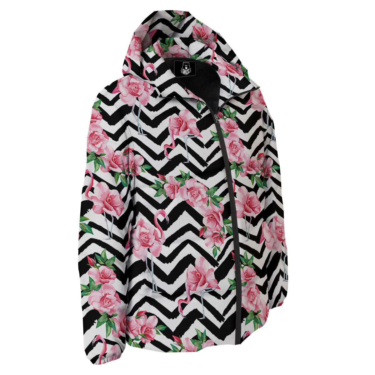 Rose Zigzag Pink Print Pattern Down Jacket-grizzshop