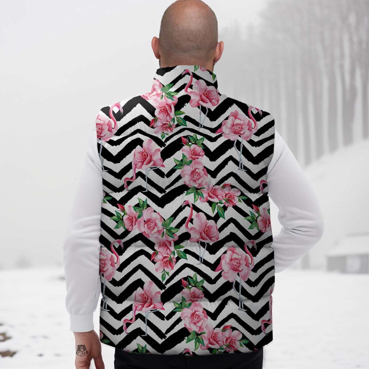 Rose Zigzag Pink Print Pattern Down Vest-grizzshop