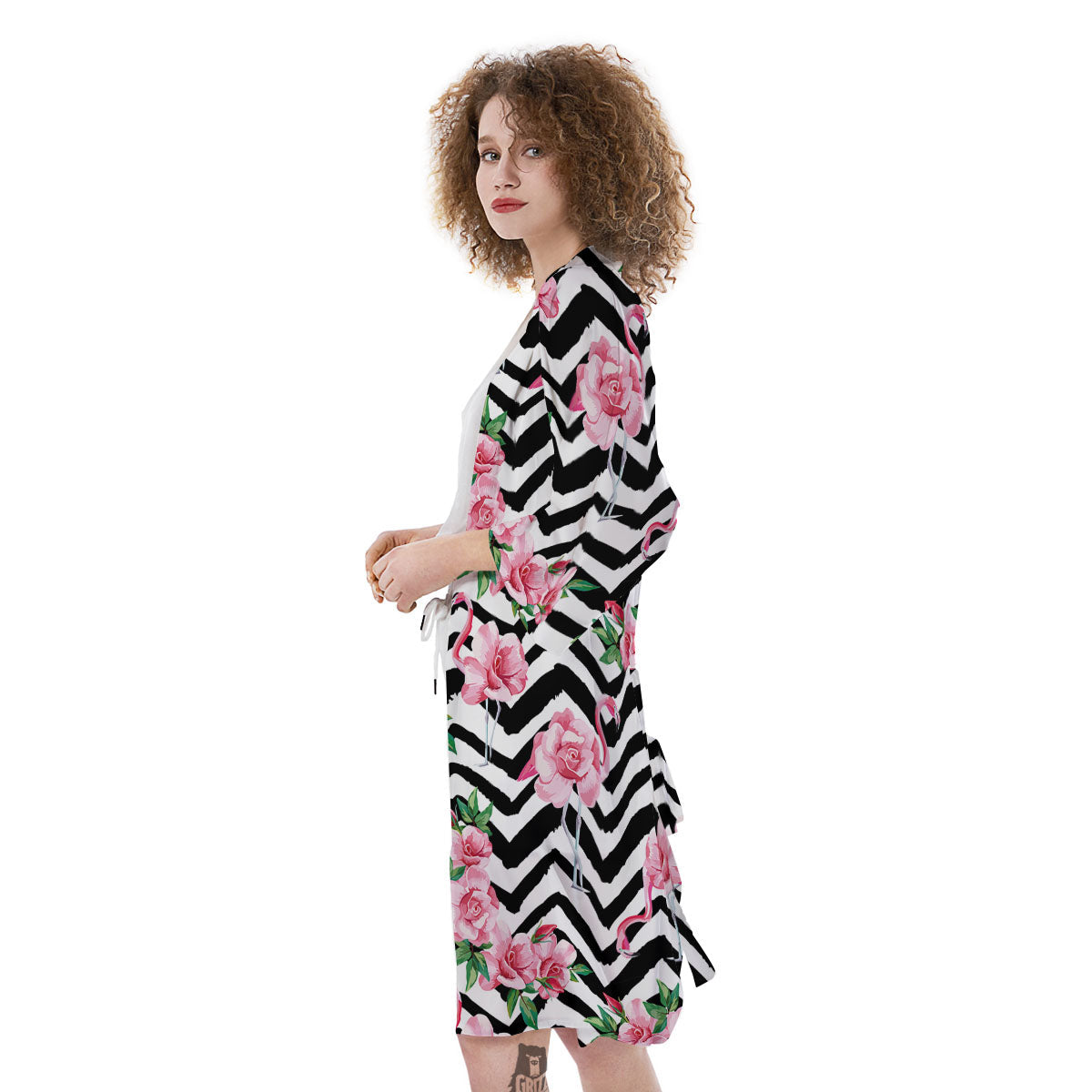 Rose Zigzag Pink Print Pattern Kimono-grizzshop