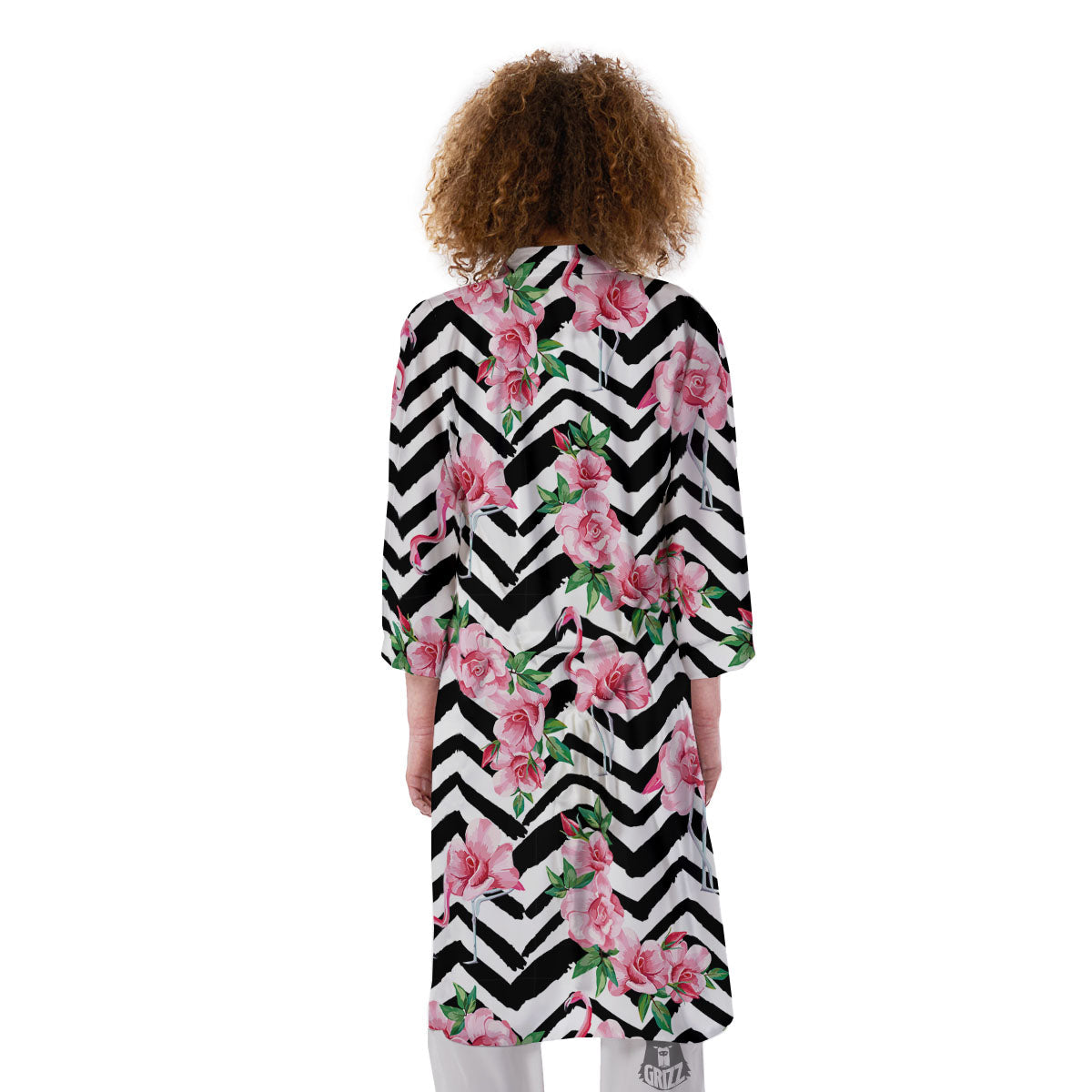 Rose Zigzag Pink Print Pattern Kimono-grizzshop