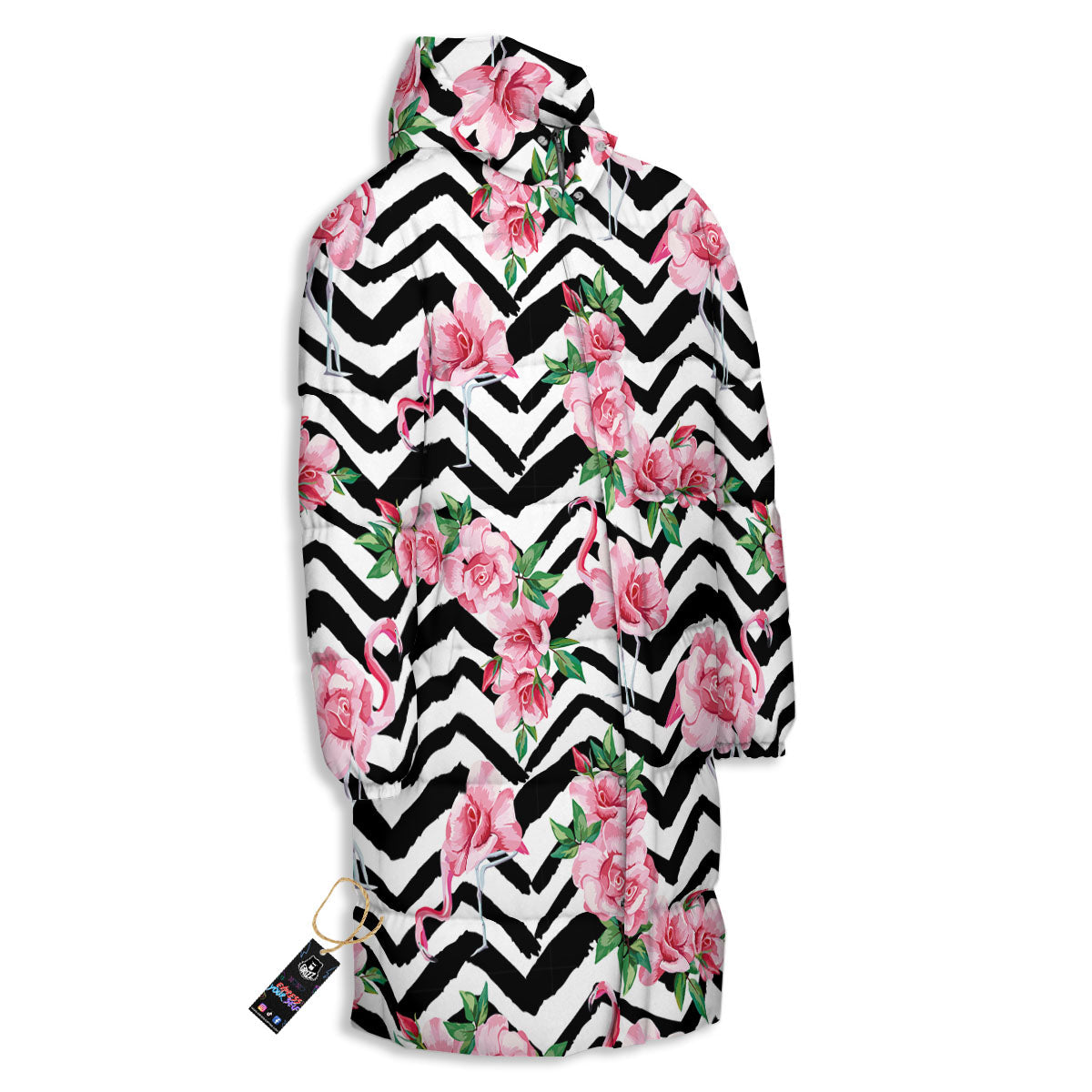 Rose Zigzag Pink Print Pattern Long Down Jacket-grizzshop
