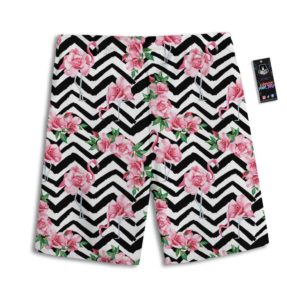 Rose Zigzag Pink Print Pattern Men's Athletic Shorts