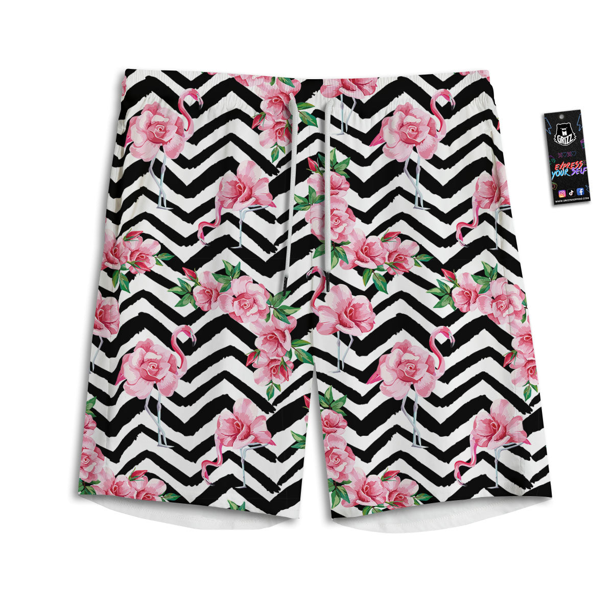 Rose Zigzag Pink Print Pattern Men's Athletic Shorts