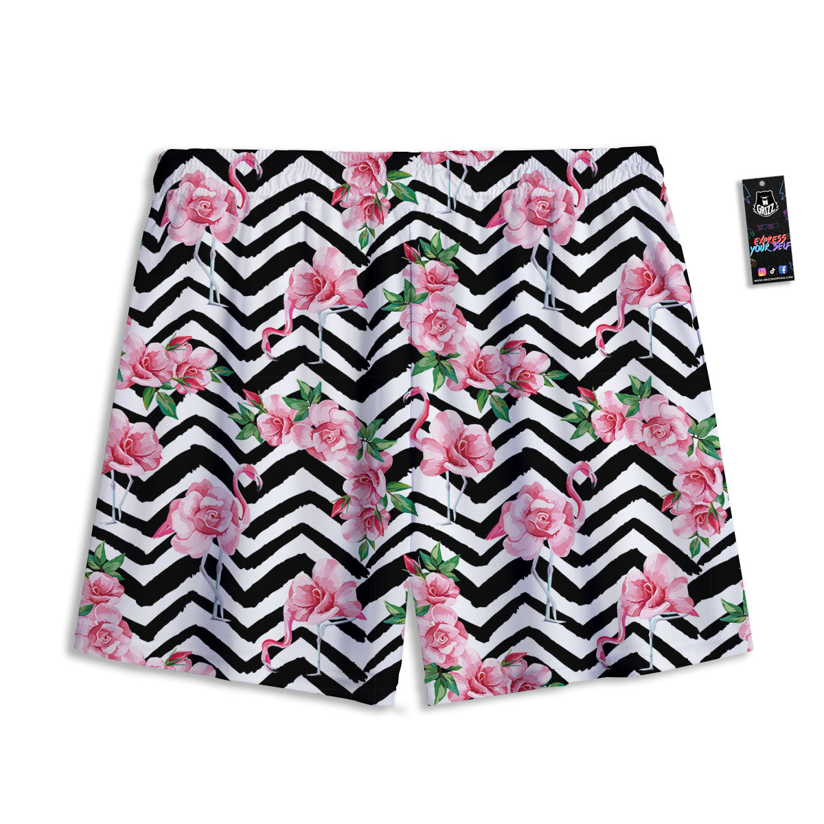 Rose Zigzag Pink Print Pattern Mesh Shorts