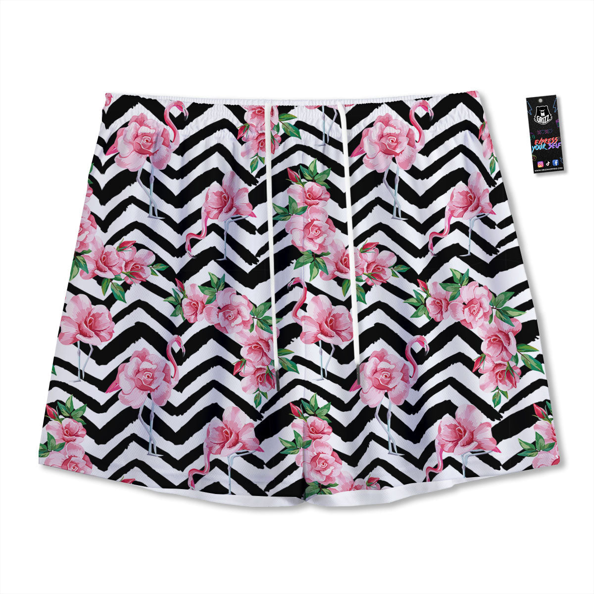 Rose Zigzag Pink Print Pattern Mesh Shorts
