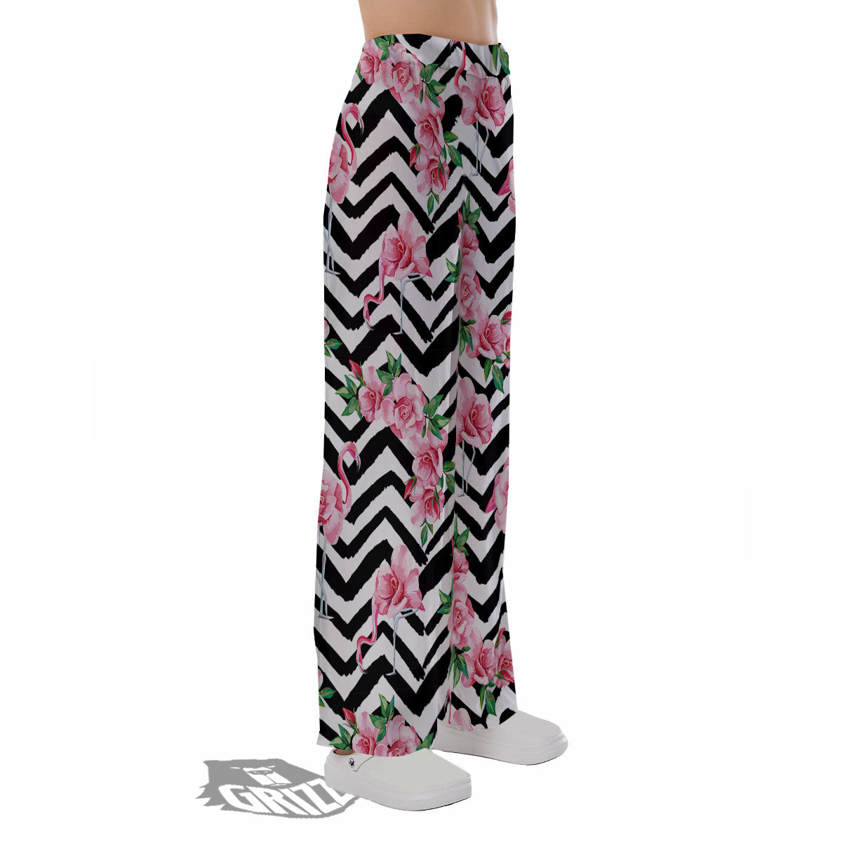 Rose Zigzag Pink Print Pattern Pajama Pants-grizzshop