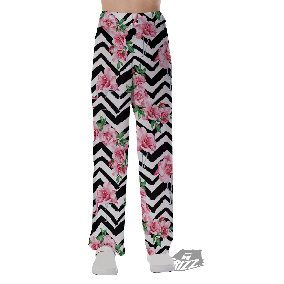 Rose Zigzag Pink Print Pattern Pajama Pants-grizzshop