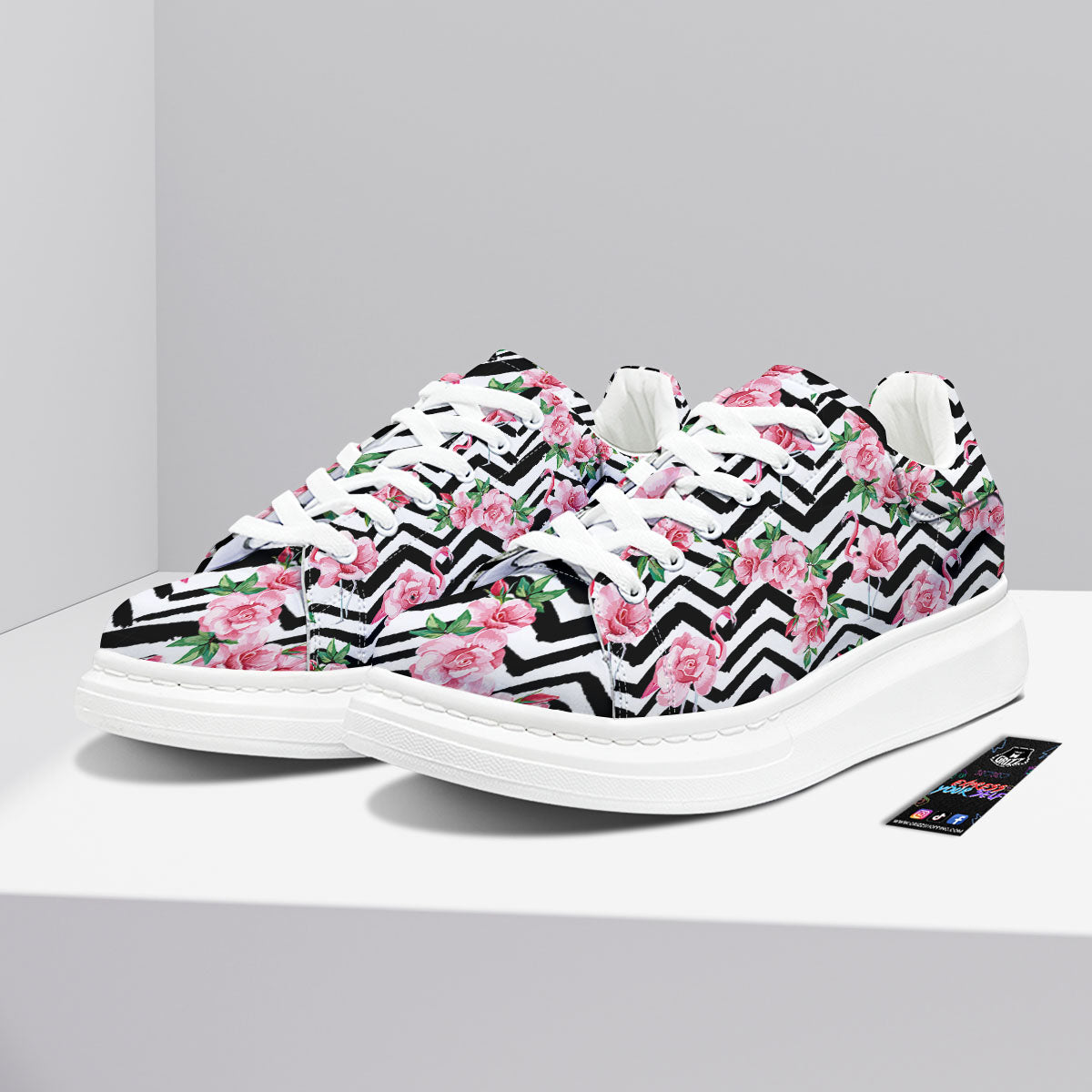 Rose Zigzag Pink Print Pattern Platform Shoes-grizzshop