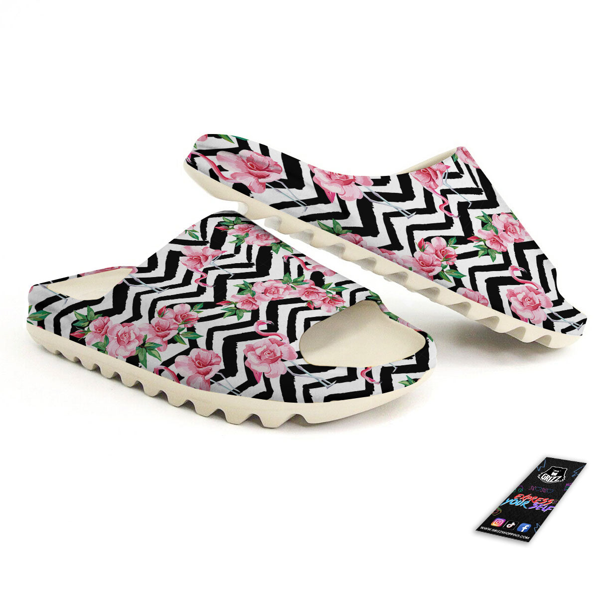 Rose Zigzag Pink Print Pattern Sandals-grizzshop
