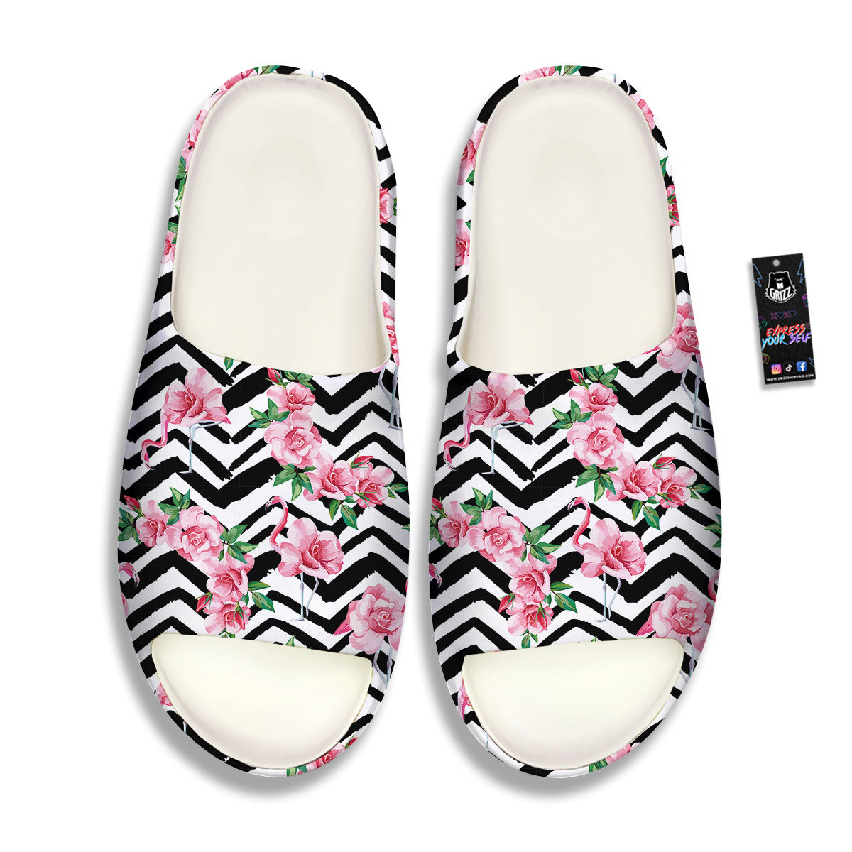 Rose Zigzag Pink Print Pattern Sandals-grizzshop