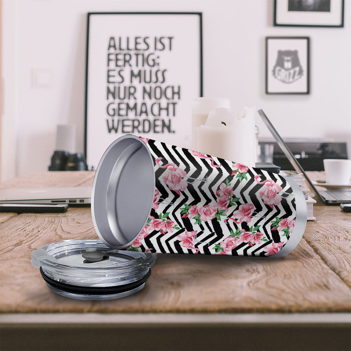 Rose Zigzag Pink Print Pattern Tumbler-grizzshop