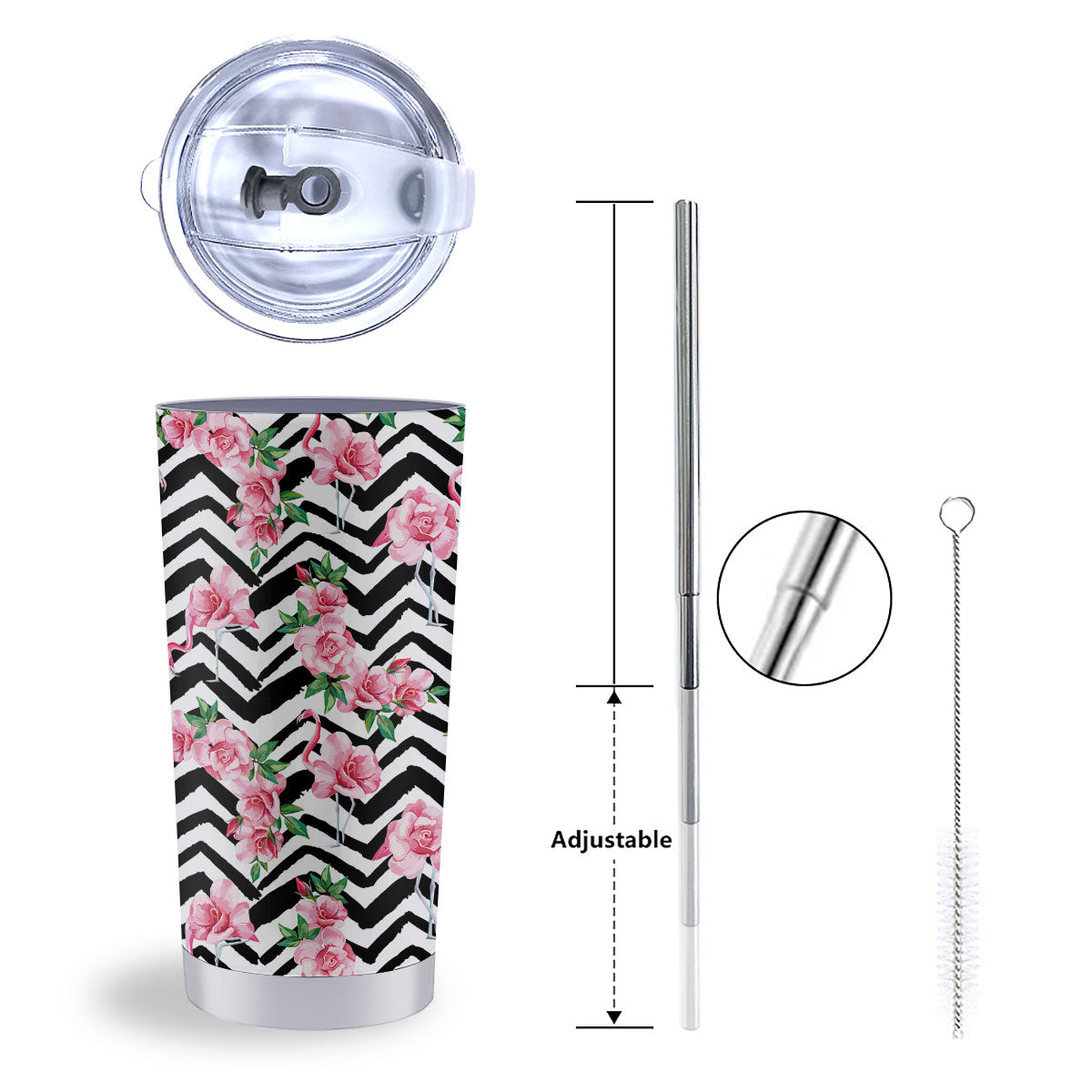 Rose Zigzag Pink Print Pattern Tumbler-grizzshop