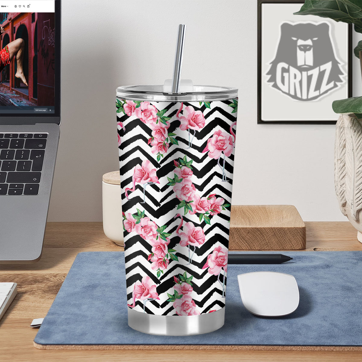 Rose Zigzag Pink Print Pattern Tumbler-grizzshop